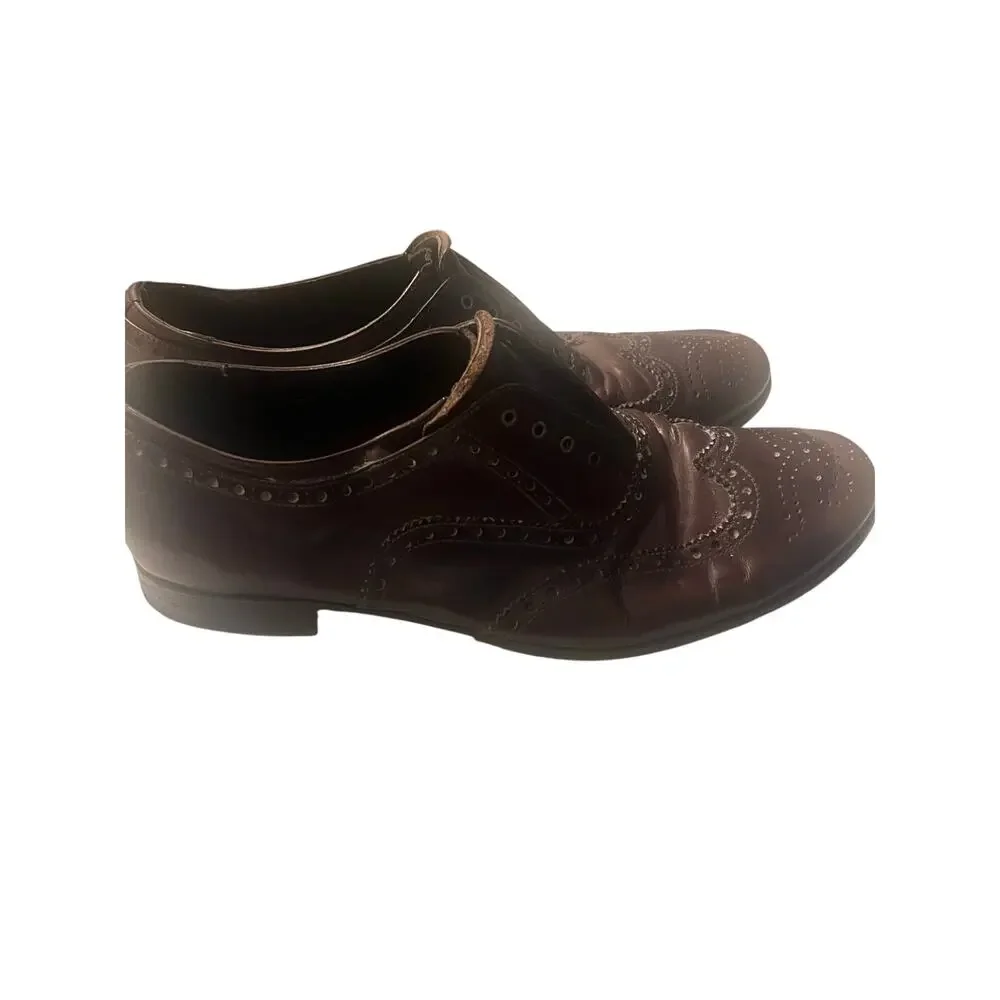 Prada Archive Laceless Elastic Wingtip Brogues Brown Leather Mens US 10.5